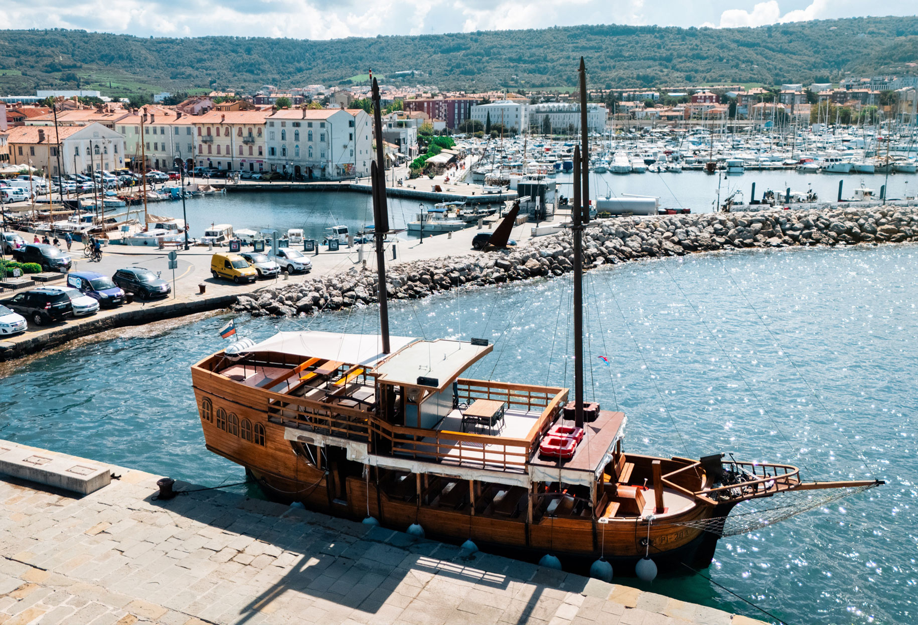 Svetko traditional wooden boat docked in Izola, Slovenia